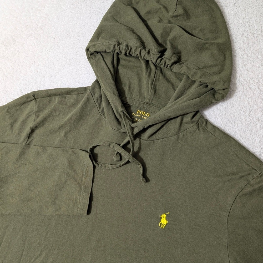 Polo Ralph Lauren Hooded T-Shirt Mens Med Olive Green L/S Pony Logo Lightweight